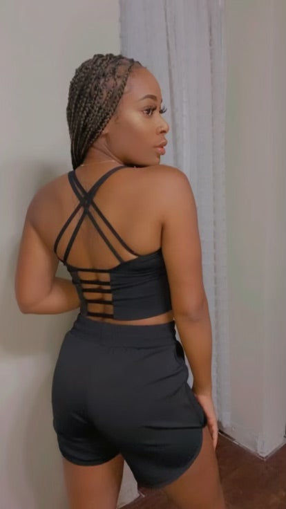 “I SEE U LOOKING” Women Cross Back Top 2 PIECE SET